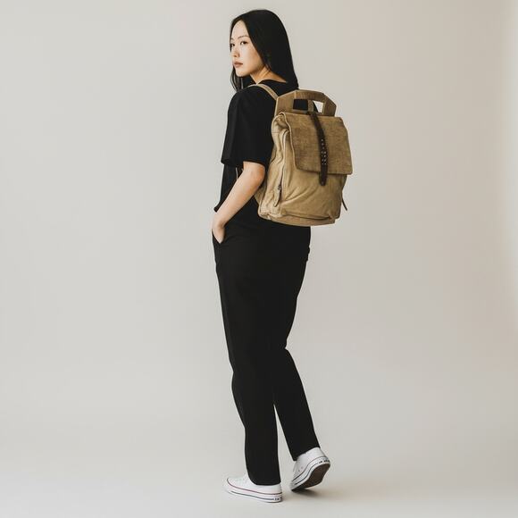 Studio Caleidoscope Handbags - Studio Caleidoscope Gatti Leather Stud Embellished Backpack in Beige
